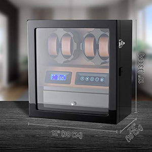 4 Watch Winder with 5 Watch Storage Space, LCD Display, Touch Control and Interior Backlight (Black + Brown): Gateway