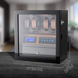 4 Watch Winder with 5 Watch Storage Space, LCD Display, Touch Control and Interior Backlight (Black + Brown): Gateway