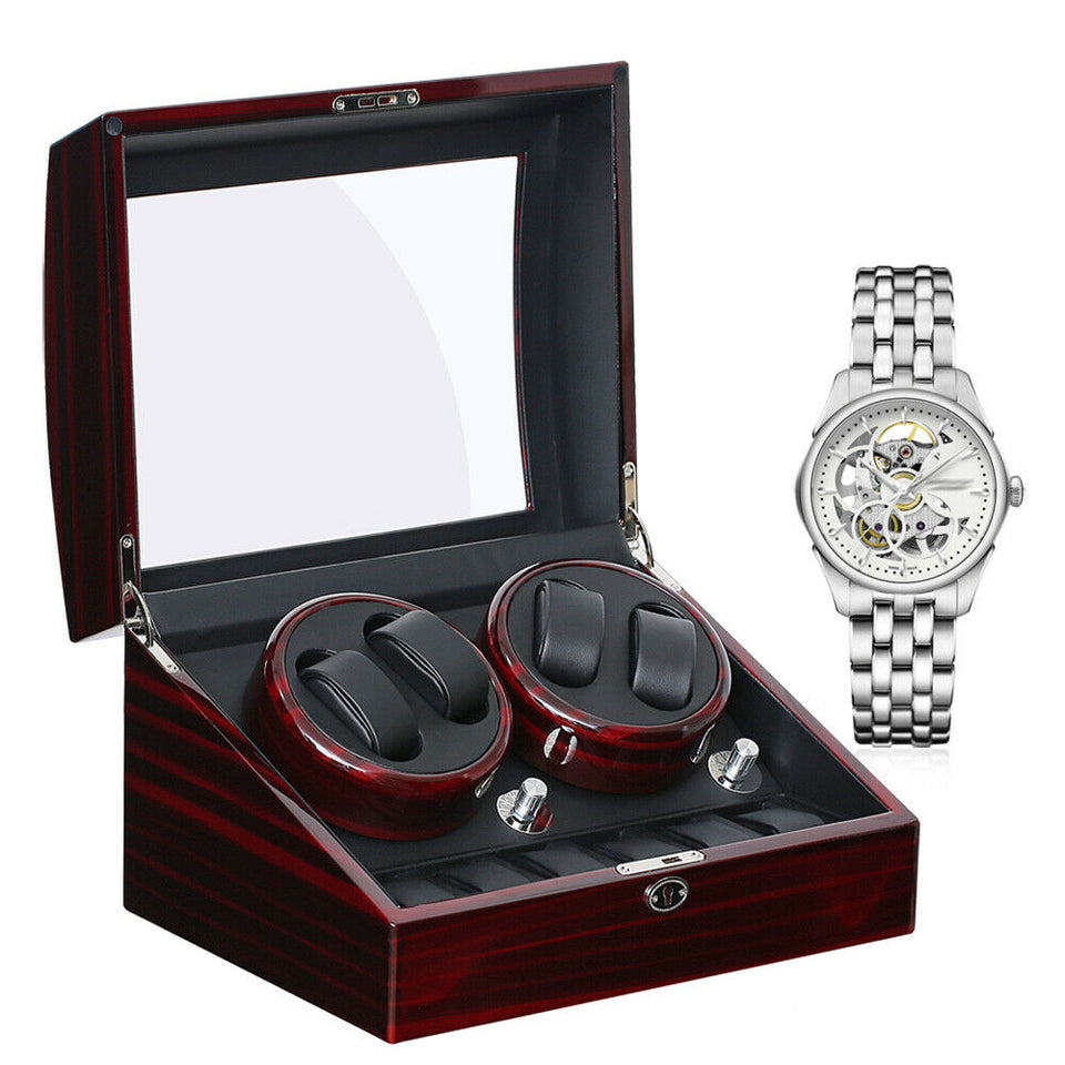 Watch Winder Box 4+6 Storage,4 turntables with soft PU watch pillows,Timer Modes