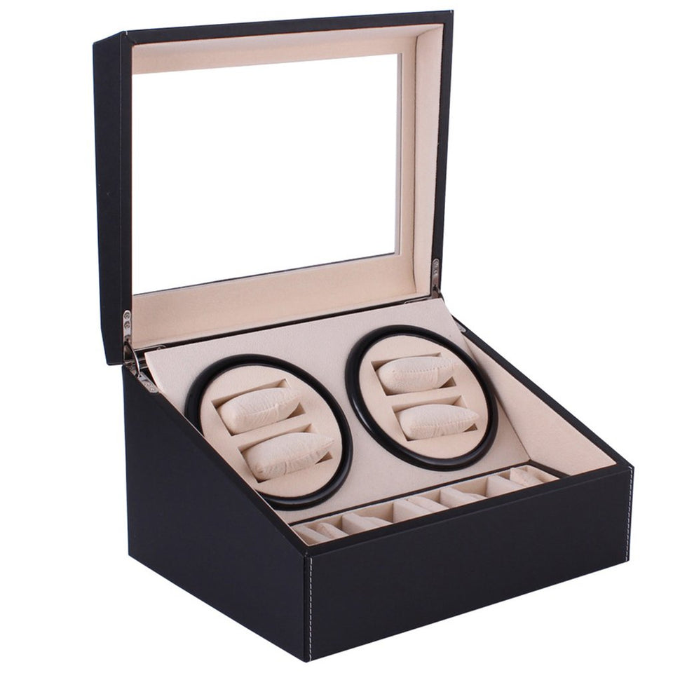 US plug Automatic Mechanical Watch Winders Black PU Leather Storage Box Collection Watch Display Jewelry Winder Box