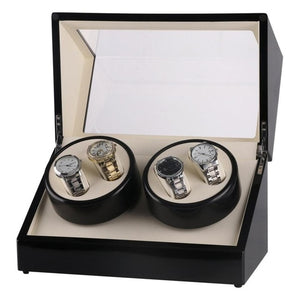 Auto Wooden Watch Winder Watch Storage Box Winder Case Transparent Cover Wristwatch Box Single/Double Head Motor with US Plug