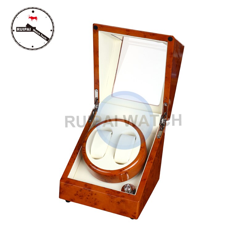 2+0 Orange Paiting High Light Ivory Leather lining Watch Winder, 5 modes 2 Watch Border Automatic Watch Winder
